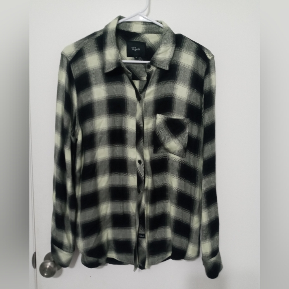 Rails Hunter Button up Long sleeve Onyx Lime Medium Plaid Shirt